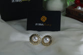 Gold toned white big pearl stud earring